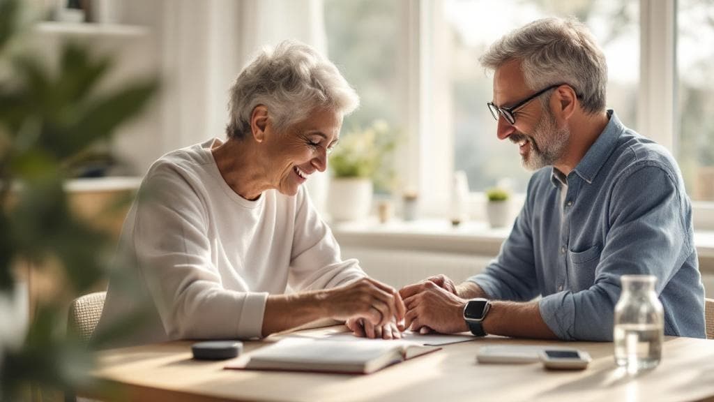 Couple reviewing health data together at home